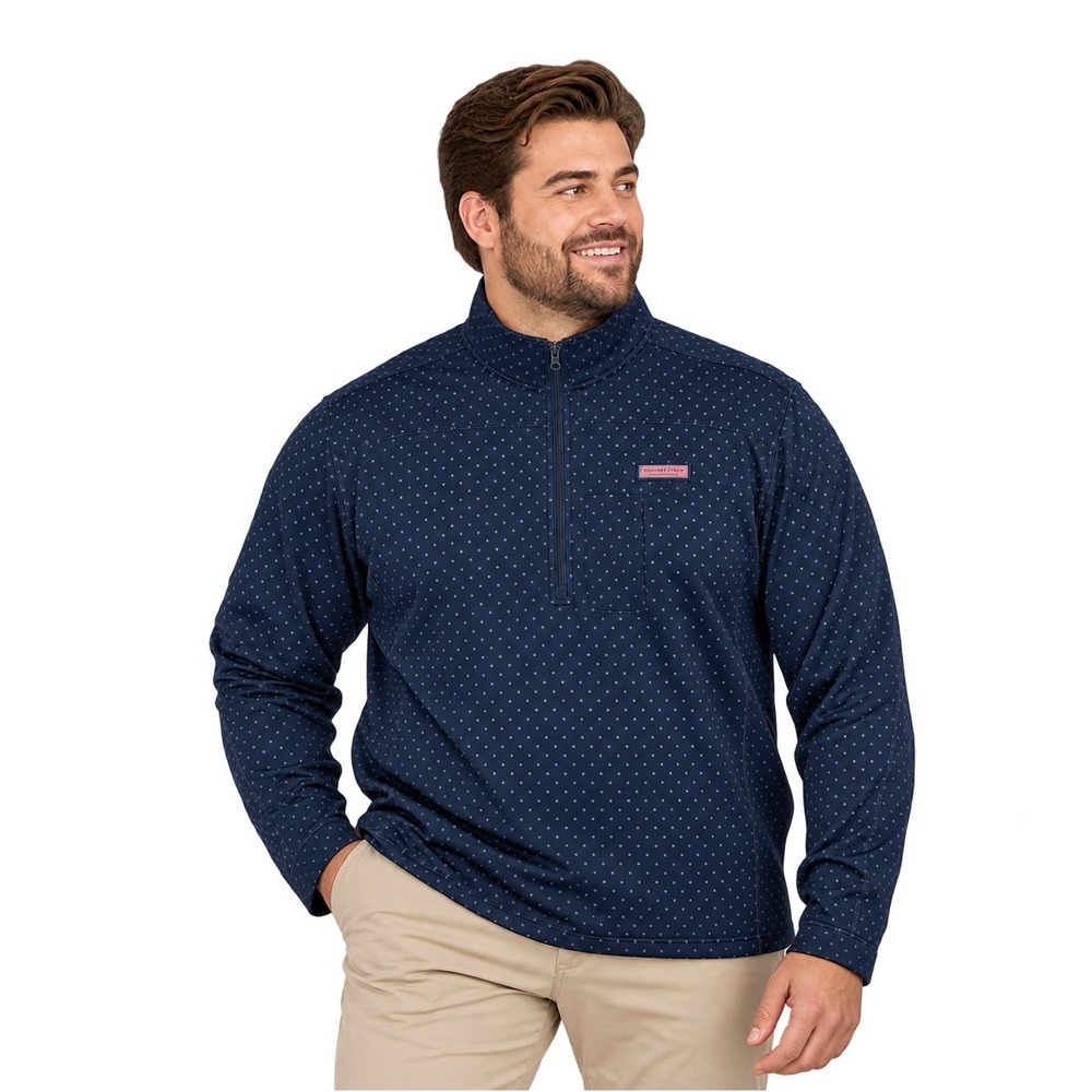 Vineyard Vines Pullover Quarter Zip Men's Size 2X Blue Performance Print Golf